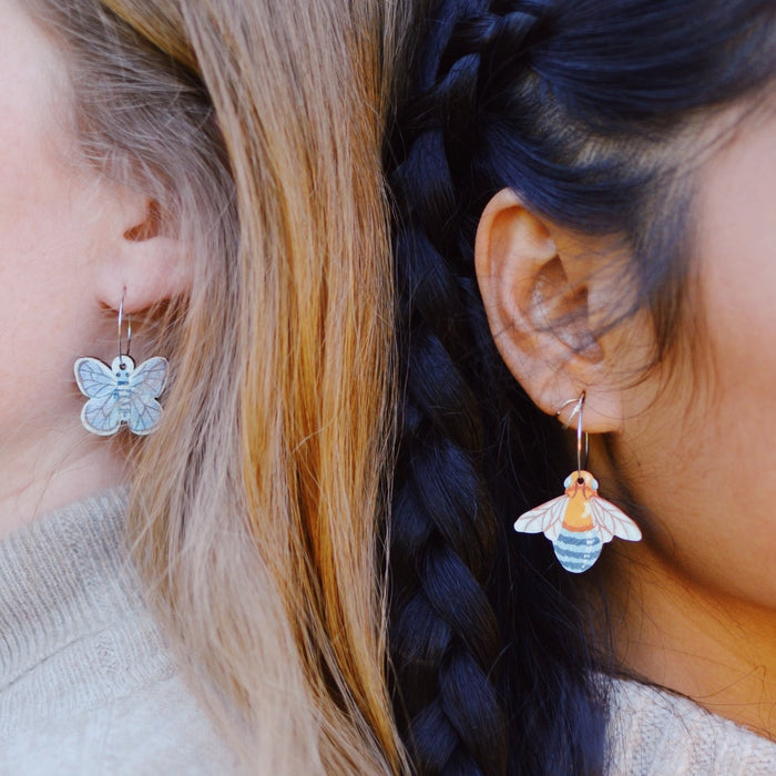 Pixie Nut & Co - Wooden Hoop Earrings - Blue Banded Bees