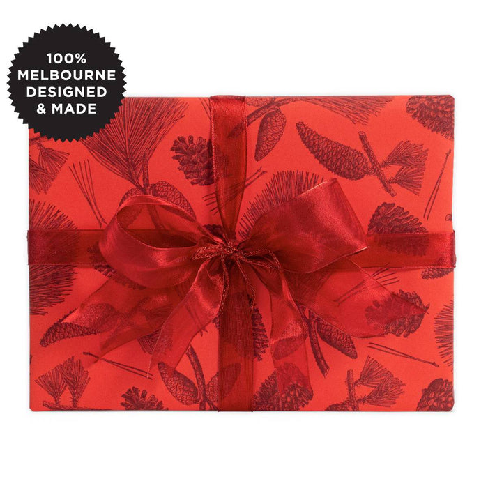 Inky Co - Christmas Matte Roll Wrap - Mighty Pine - Red 10m