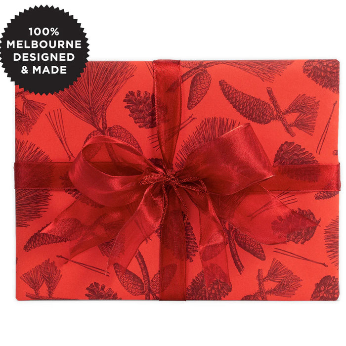 Inky Co - Christmas Matte Roll Wrap - Mighty Pine - Red 5m