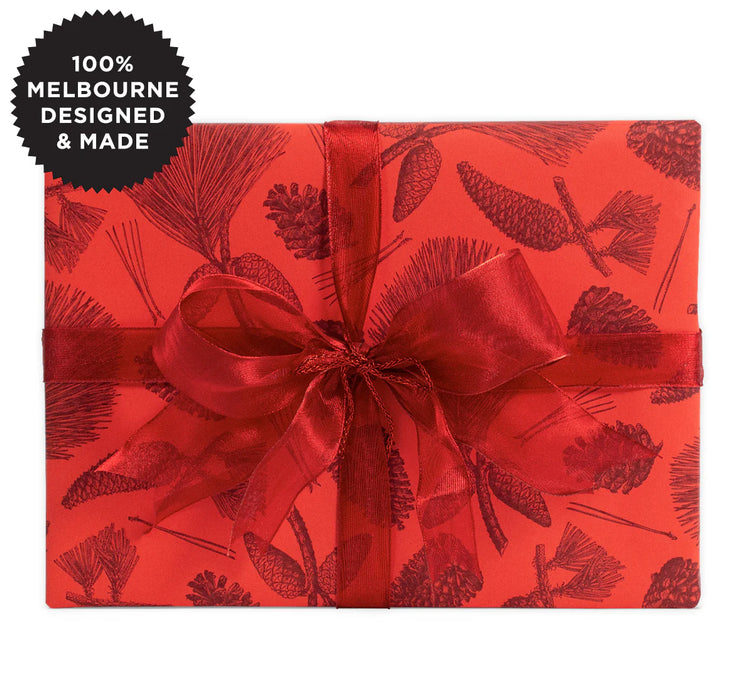 Inky Co - Christmas Matte Roll Wrap - Mighty Pine - Red 5m