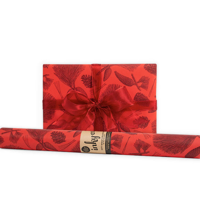 Inky Co - Christmas Matte Roll Wrap - Mighty Pine - Red 5m