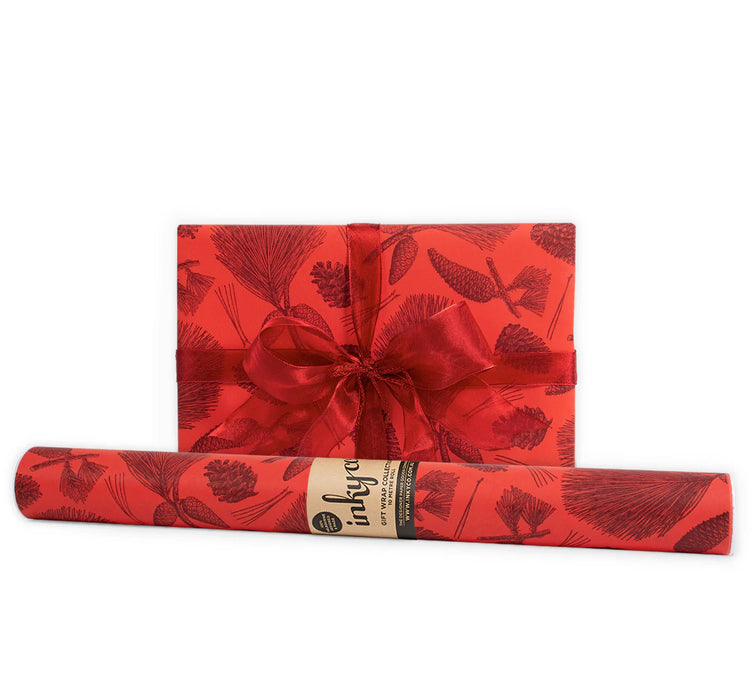 Inky Co - Christmas Matte Roll Wrap - Mighty Pine - Red 5m