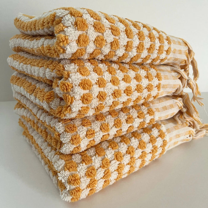 Turkish 'Pom Pom' Hand Towel - Mustard