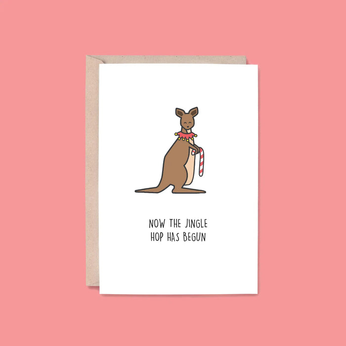 Hey Hunny - Funny Punny Christmas Card - Kangaroo - Jingle Hop