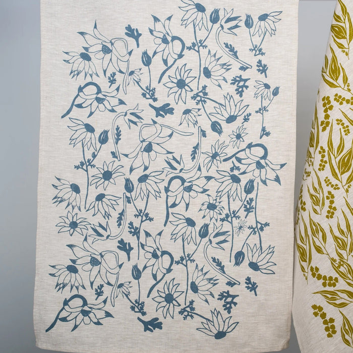 Femke Textiles - Linen Tea Towel - Flannel Flowers in Slate