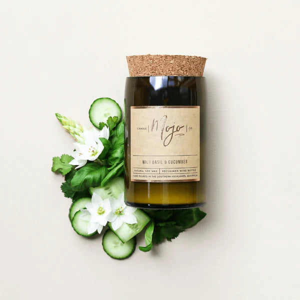 Mojo Candle Co - Wine Bottle Candle - Wild Basil & Cucumber