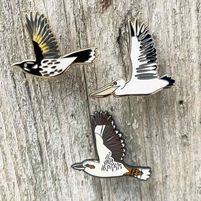 Bridget Farmer - Enamelled Lapel Pin - Kookaburra in Flight