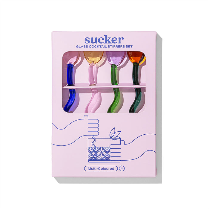 Sucker - Glass Cocktail Stirrers - Set of 4 - Multi