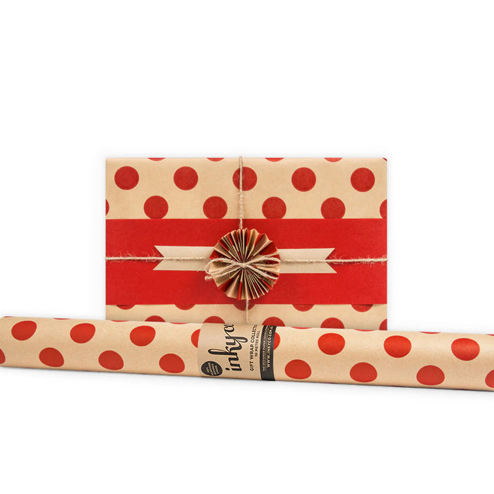 Inky Co - Kraft Roll Wrap - Large Red Dot