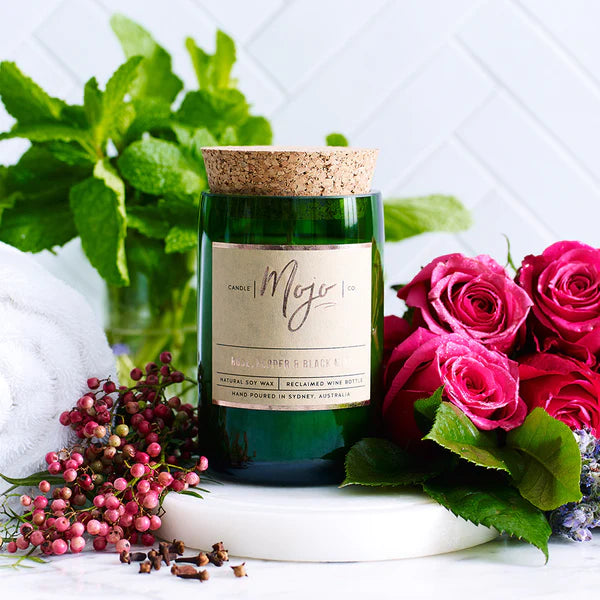 Mojo Candle Co - Wine Bottle Candle - Rose, Pepper & Black Mint