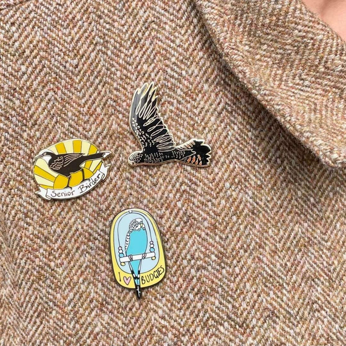 Bridget Farmer - Enamelled Lapel Pin - Red-tailed Black Cockatoo in Flight