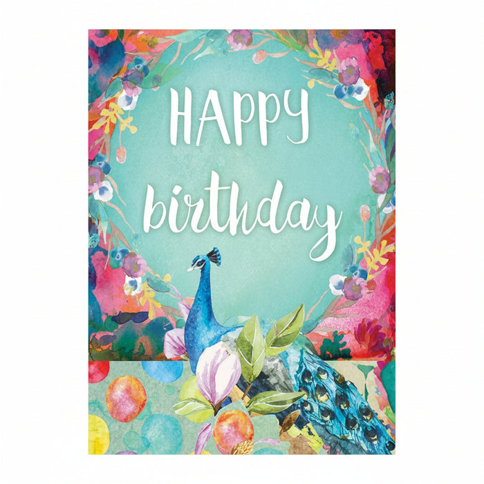 Aero Images - A4 Card - Skye - Happy Birthday Peacock Blue