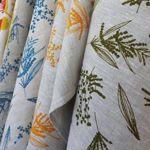 Femke Textiles - Tea Towel - Mixed Wattle in Moss Green