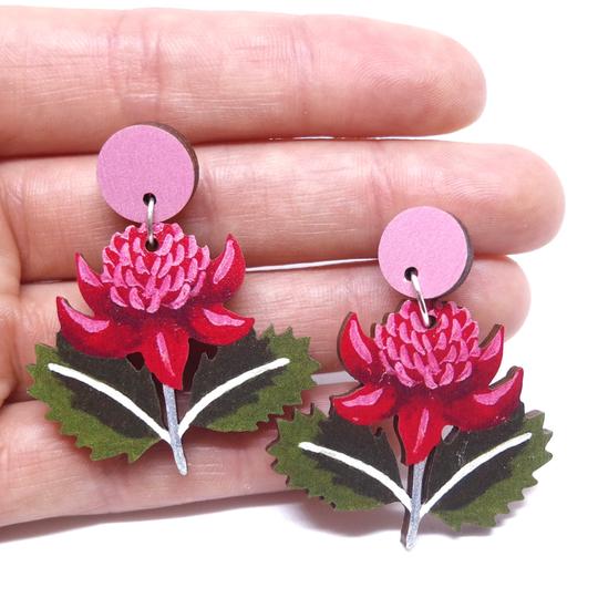 Pixie Nut & Co - Wooden Earrings - Waratah