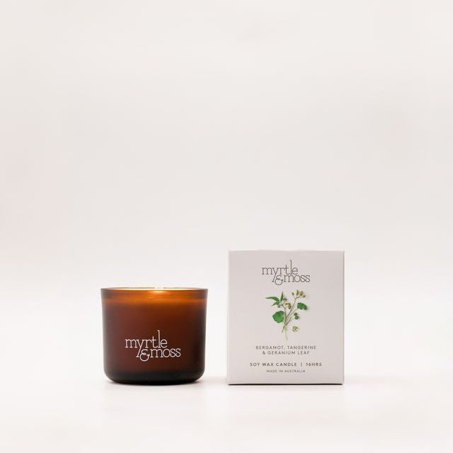 Myrtle & Moss - Soy Wax Candle - Bergamot, Tangerine & Geranium Leaf