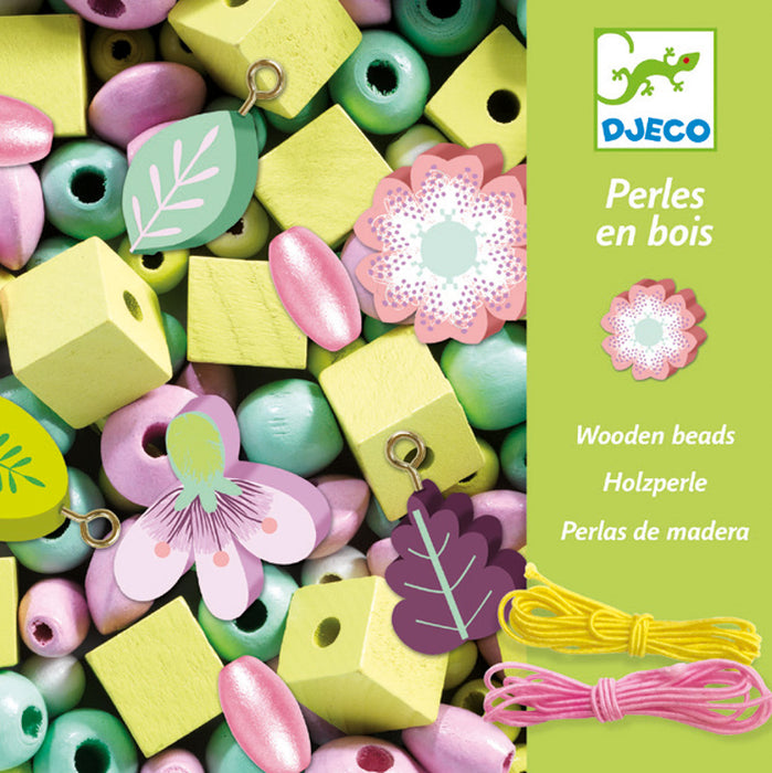 Djeco - Wooden Beads Set - Leaves & Flowers