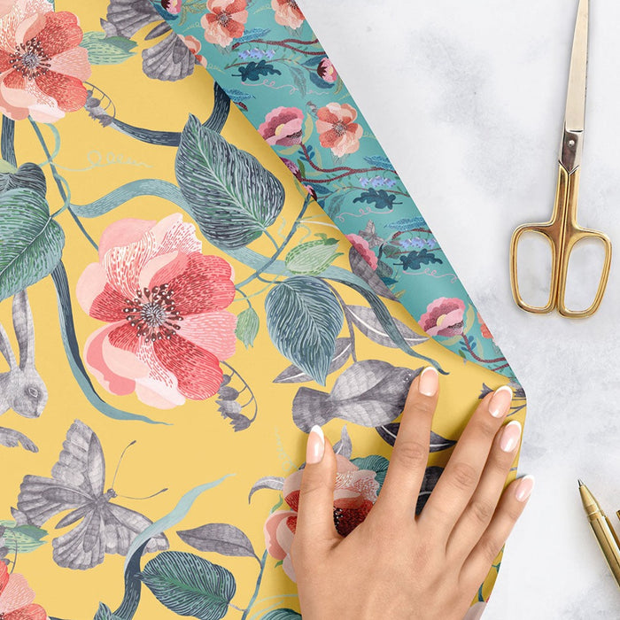 Bespoke Letterpress - Double Sided Gift Wrap - Hare & Butterfly