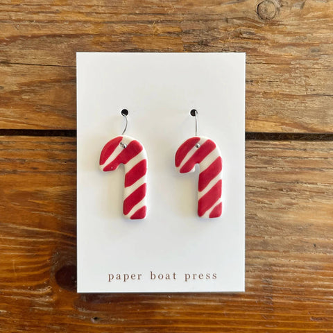 Paper Boat Press - Ceramic Christmas Earrings - Candy Canes
