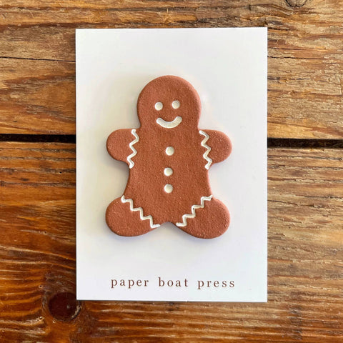 Paper Boat Press - Terracotta Christmas Brooch - Gingerbread