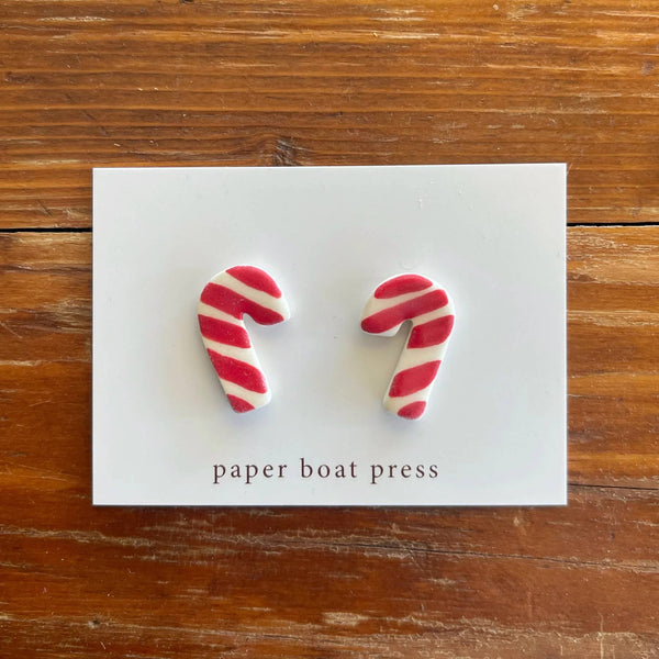 Paper Boat Press - Ceramic Christmas Studs - Candy Canes