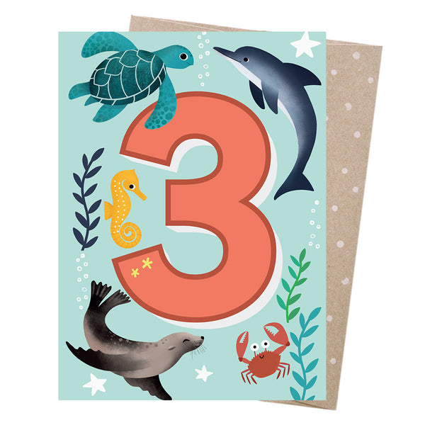 Sarah Allen - Children's Birthday Card - Age 3 - Under the Sea