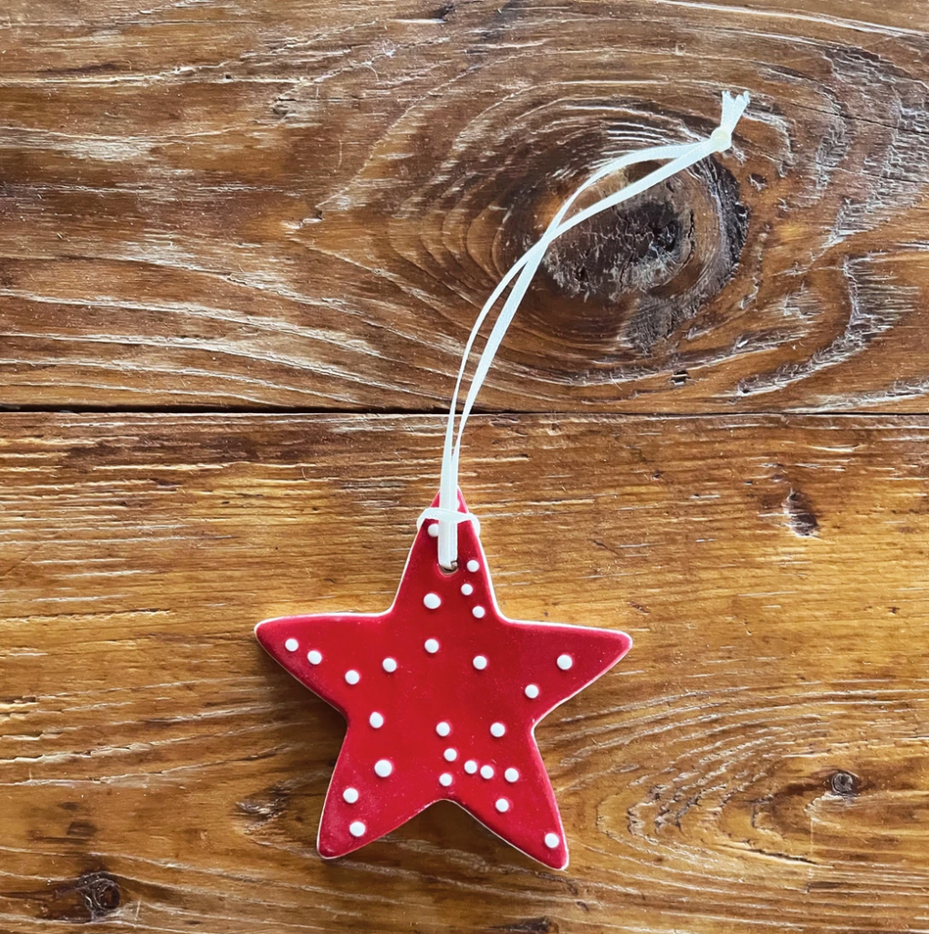 Paper Boat Press - Ceramic Chistmas Ornament - Red Spotty Star