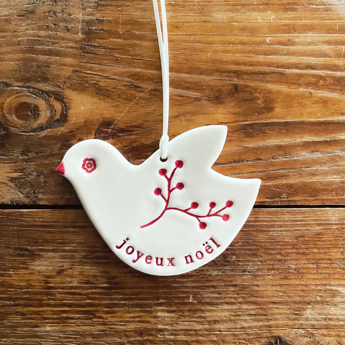 Paper Boat Press - Ceramic Christmas Ornament - Joyeux Noel Bird